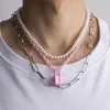 Choker purui mode y2k rosa låshänge akrylkedja halsband punk imitation pärlpärlor flerskikt kvinnors smycken gåva