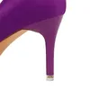 Vestido Sapatos Mulheres 7,5cm 10,5 cm de altura Scarpins bombas Lady Lady Plus Tamanho Verde Fetish Purple Casamento Bridal Saltos baixos Sapatos de cetim de seda 230323