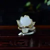 Anillos de racimo y Tian Yu Lotus Ring S925 Plata con incrustaciones de viento chino Apertura Señora Temperamento de alto grado Personalidad para enviar esposa