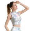 Kvinnors tankar Camis Ygyeeg Shiny Women Sexig Crop Tank Top Sleeveless Turtleneck Camis Summer Vest Gold Metallic Holographic Casual Fashion Clothing P230322