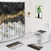 Rideaux de douche 4 pièces ensemble marbre noir luxe or Texture rideaux de douche anti-dérapant flanelle tapis de bain maison salle de bain décor toilette tapis tapis de sol 230323