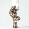 Winter geweven warme mode voor mannen Retro plaid wollen mannen streetwear Koreaanse losse dikke rechte broek heren broek aa230322