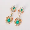 Dangle Earrings Exaggerated Classic Geometric Multi Layers Green Crystal Drop For Women Gold Color Rhinestone Pendant Earring Jewelry