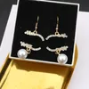 23ss 20style Luxury Designers Dangle Letters Stud 18K Gold Plated 925 Silver Heart Famous Women Crystal Rhinestone Earring Wedding Party Jewerlry