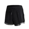 Running Shorts Sports Short Women Fake Two-piece Fitness Mesh Lace Yoga Clothes Three-quarter Workout