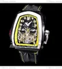 Twin Turbo JCFM05 Double Tourbillon Automatic Mens Watch Two Tone PVD Steel Case Skeleton Dial Black Leather Strap Yellow Line Super Sports Car Watches Puretime A1