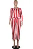 Women's Jumpsuits & Rompers Women Red White Striped Overalls Sashes Outfit O-Neck Print Winter Autumn Casual Sexy Fashion RompersWomen's