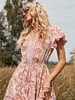 Casual Jurken Bohemen Bloemenprint Zomerjurk met Vlindermouwen Dames Casual V-hals Mini-jurk met Knopen Vrouwelijke Vintage Vakantie Feestjurk 230323