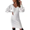 Casual Dresses Women White Dress Spring and Autumn Costume Party Ladies Warm Black Open Back Lace Lantern Sleeve V Neck tröja