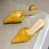 Sandaler Summer Pointed Toe Sandaler Kvinnor Fashion High Quality Beige Square Heel Shoes Casual Sweet Party Yellow High Heels Plus Size 42 230323