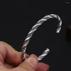 Bangle 2023 Adjustable Real 925 Sterling Thai Silver Weave Twist Opening Bracelet Men Women Jewelry