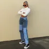 Patchwork z wysokim talią prosta dżins dla kobiet 2023 SPING Casual Loose Denim Pants Panie Vintage Boyfriend Mom dżinsy