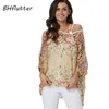 Męskie stroje kąpielowe Bhflutter 4xl 5xl 6xl Bluzka plus bluzka w rozmiarze Kobiety Chic Floral Print Szyfonowe Bluzki Koszule Sexy Off Letnie Tops Tunik