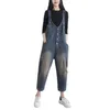 Women's Jeans Women Casual Loose Spring Water Washed Hole 3D Cutting Stitching Suspender Pants Korean Style Overalls Trousers