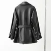 Casaco de couro feminino 2023 Jaqueta genuína feminina feminina feminina cinturão de pele de carneiro real Slim Trench Coats ZM