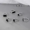 Charm Real 925 Sterling Silver Black Emamel Square Huggies Hoop Earrings For Women Punk Fine Smycken Tillbehör Drop Frakt Z0323