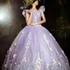 Лавандовое блестящее платье с шариками Quinceanera платья с кружевными узорчаты