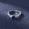 Bijoux de luxe en cristal bleu Royal pour femmes Imitation saphir Zircon anneaux pour femmes bagues de fiançailles de mariage Bague