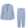 Kvinnors kostymer Blazers Elegant Stylish Set Woman 2 Pieces Blazer With Pant Office Ladies Chic Formal Outfits Za Business Kit Spring Overalls 230322