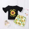 Barnflickor blommor kläder solflöde tryckta toppar småbarn baby blossade ärmar t-shirts elastiska fickshorts barn fritidskläder 06210305