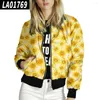 Damesjassen herfst lente vrouwen korte lagen bloemenprint lange mouw zipper slank dunne bommenwerper 2023 casual honkbal jas bovenkleding