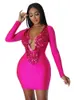 Sukienki swobodne seksowne cekinowe frędzle krótkie sukienki bez pleców Backless Women V Neck Night Club Stroje wieczorowe suknia klubowa bodycon mini sukienka P230322