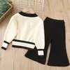 Kledingsets Girls Spring herfstkleding Set lange mouw Cardigan Sweater Pants 2 pc's Pak Baby Outfits 230322