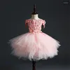 Vestidos de menina Flor destacável rosa para casamentos vestido de baile fora do ombro Tulle Primeira Comunhão Little Kids Baby