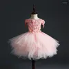 Abiti da ragazza Fiore staccabile rosa per matrimoni Abito da ballo con spalle scoperte Tulle Prima comunione Bambini piccoli