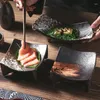 Teller, japanisches Retro-Abendessen, Sushi-Untertasse, gegrillte quadratische Gerichte zum Servieren, charakteristisches Haushaltsküchengeschirr, 1 Stück