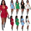 Womens Designer Casual Dresses 2023 Personalized Pocket Summer Work Button Slim Sexy Dress 5 Colours S-XXL