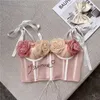 Tanques de mujer Camis Corset Accesorios de flores dulces Chaleco de costura Señoras Slim Fit Colorblock Correas Eslingas Sin mangas Top corto Mujer 230322