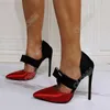 Olomm Handmade Women Satin Pumps Two Pieces Sexy Stiletto Heels Pointed Toe Red Black Prom Party Shoes Women US Size 5-15