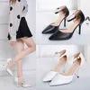 Dress Shoes Soft Leather Women's Shoes Pointed Toe 2022 Spring New High Heels Ankle Strap Cover Heel Female Footware Big Size BLACK BEIGE AA230322