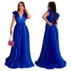 Frauen lässige Kleider Vintage Flare Kurzärmel Wrap V-Ausschnitt Falten Big Swing Maxi Lange Kleider 2023 Fashion Party sogar Kleid Vestidos