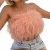 Débardeurs pour femmes Camisoles Femmes Sexy Plume Crop Top Couleur Unie Fluffy Skin-touch Sans Manches Hors Épaule Mini Lady Camisole Night Party Vêtements 230322