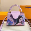 Borsa totes Borse a tracolla Borsa da donna Borsa a tracolla Personaggi Stampa Hasp in metallo Borse di grande capacità Tasca moda Scomparto interno in pelle Portafogli