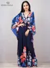 Women's Swimwear Print Maxi Dress Batwing Sleeve Tunic Spring Autumn Beach Dress Casual Plus Size Women Beachwear Kaftan Cover-ups Q1289 230323