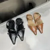 Sandalen puntig teen dames bont riemontwerp plat hakken zwart bruin mode jurk schoenen vrouw elegante herfstveerglaasjes