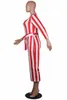 Women's Jumpsuits & Rompers Women Red White Striped Overalls Sashes Outfit O-Neck Print Winter Autumn Casual Sexy Fashion RompersWomen's