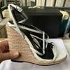 2023 Women Shoes Wedges Sandals Heels Sandals Designer Top Quality T-strap High-heeled Pumps Ladies Patent Leather Dress Single Shoe Without Box