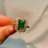 Cluster Rings Jewelry 925 Silver Light Luxury Ring Daily Wear 6x8 Mm Square Natural Emerald Gem