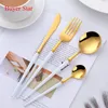 Dinnerware Sets 24PCS Stainless Steel Cutlery Dinner Knife Dessert Fork Soup Spoon Luxury Wholesale Tableware Plastic Handle White Flatware