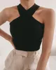 Women's Tanks Camis Zevity Women Chic Cross Strap Black Knitting Camis Tank High Street Ladies Summer Slim Crop Tops SW835 230322