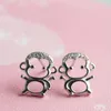 Boucles D'oreilles Créatif Exquis Mignon Animal Argent Plaqué Bijoux De Mode Petit Cristal Singe Creux Femelle E292