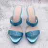 Slippers CHS1356 Custom Made High Heel Platform Strappy Light Blue Crystal Rhinestones Women Shoes Slides