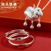 Bangle Shunqing Yinlou S9999 Pure Silver Bracelet Happy Baby Tiger Year Suit-Auspicious Full Moon