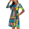 Casual Dresses Memphis Color Block Flare Dress Square Neck Elegant Female Fashion Printed Style Group Milan