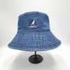 Chapéus de aba larga Chapéus de balde Chapéus de aba larga Vintage Tide Marca Canguru Lavado Denim Bucket Chapéus de pescador de aba grande para mulheres Chapéu de bacia de topo plano de verão unissex