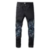 Vandring byxa rippad broderi män jeans hip hop high street varumärke pantalones vaqueros hombre motorcykel nära designer montering smal penna